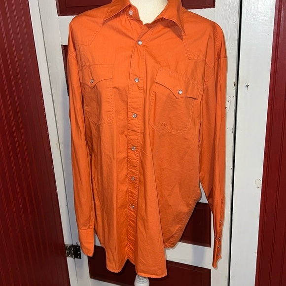 Roper Ranch Wear Orange Western Ling Sleeve Shirt Pearl Snaps L - Picture 2 of 9